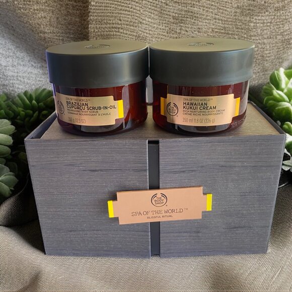 The Body Shop Spa Of The World Brazilian Cupuaçu Scrub Oil, Hawaiian Kukui Set - Picture 1 of 16